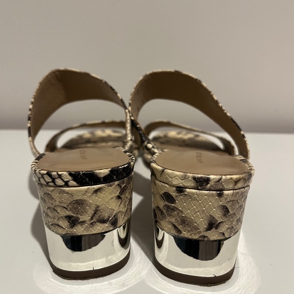 Ann Taylor Cream Black Faux Snakeskin Block Heel Slides - Size 8 - Picture 5 of 6